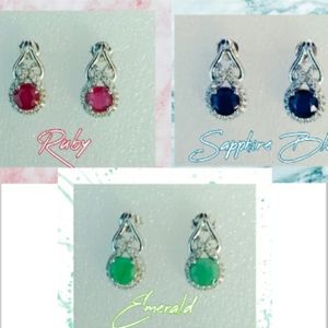 Ruby / Sapohire Blue / Emerald Earrings, 925 S.S.